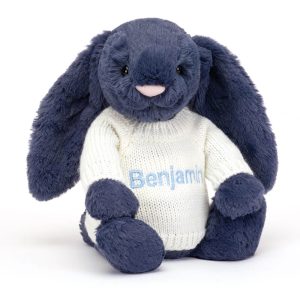 Bashful Navy Bunny with Personalised Cream Jumper