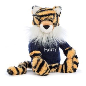 Bashful Tiger with Personalised Navy Jumper