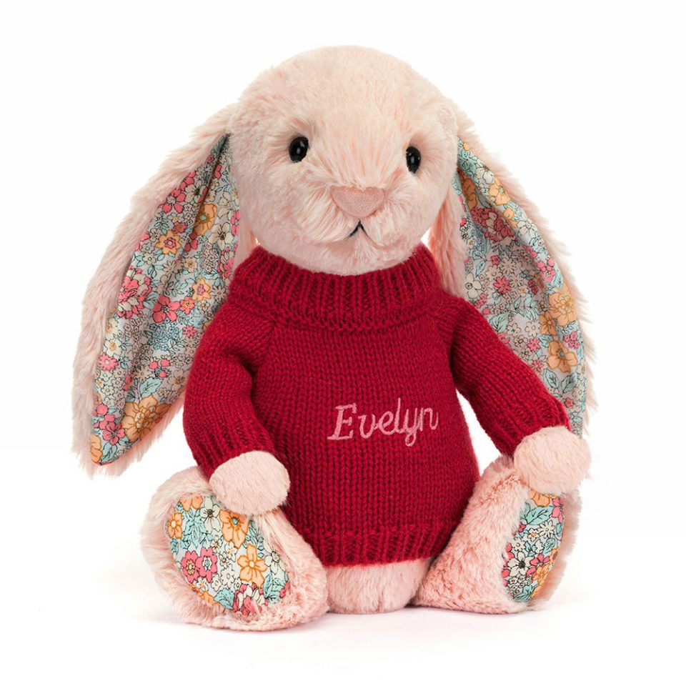 Blossom Blush Bunny with Personalised Red Jumper